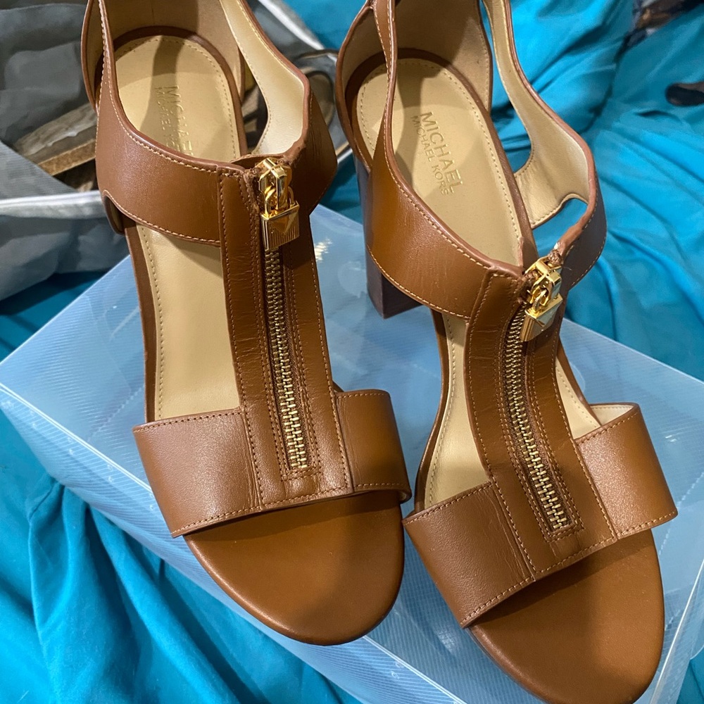Michael Kors Brown Leather Platform Sandals